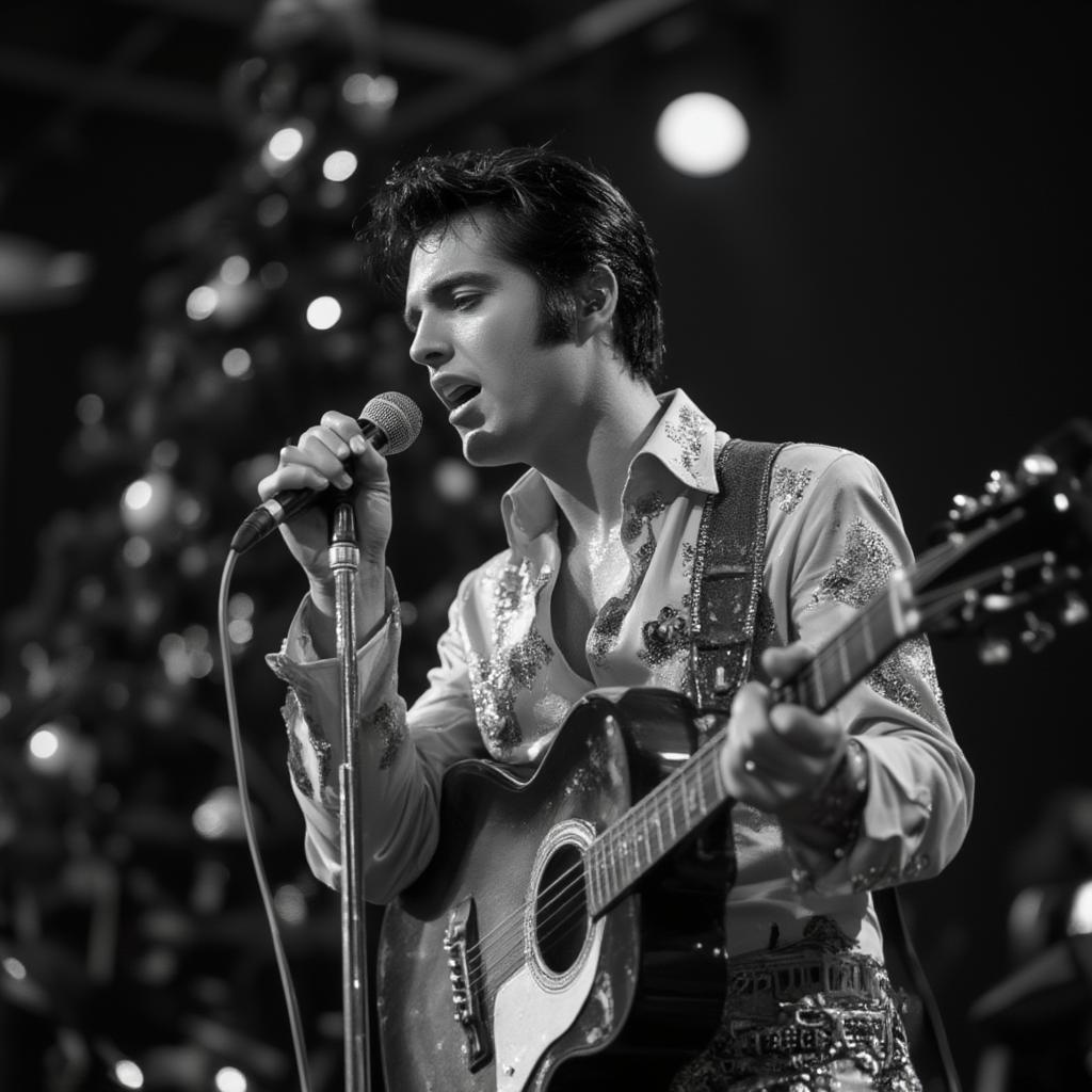 Elvis Presley singing at a christmas concert