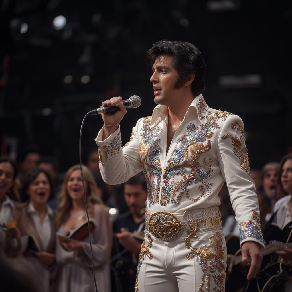 Elvis Presley singing gospel music with a choir