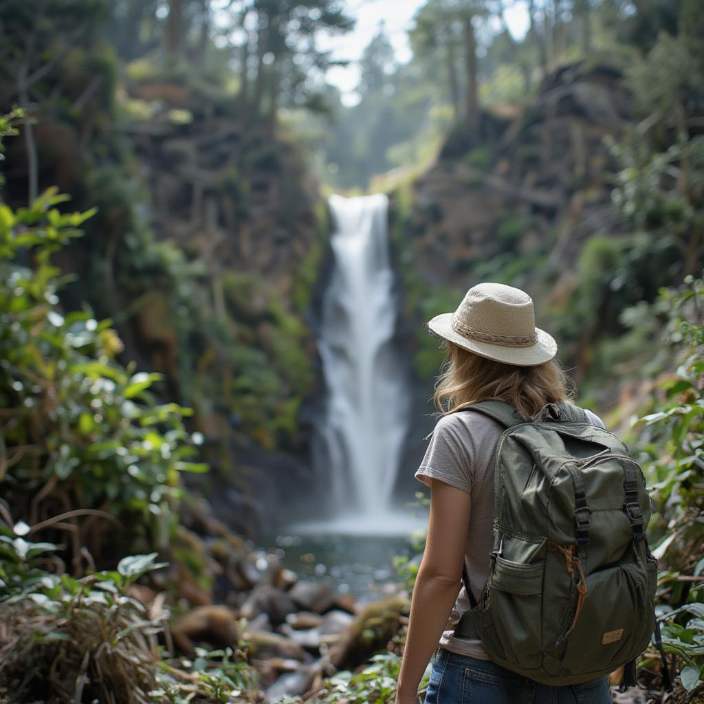 Embracing the Unexpected in Mobile Travel: A Traveler Discovering a Hidden Waterfall