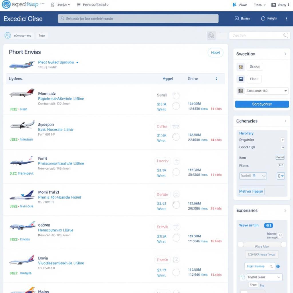 Expediataap platform displaying flight search results