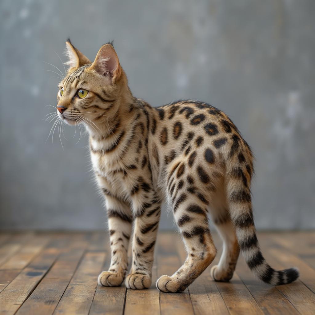 f6 savannah cat full body side view showing spots