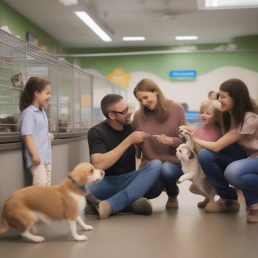 Family Meeting Adoptable Pets at Petsmart