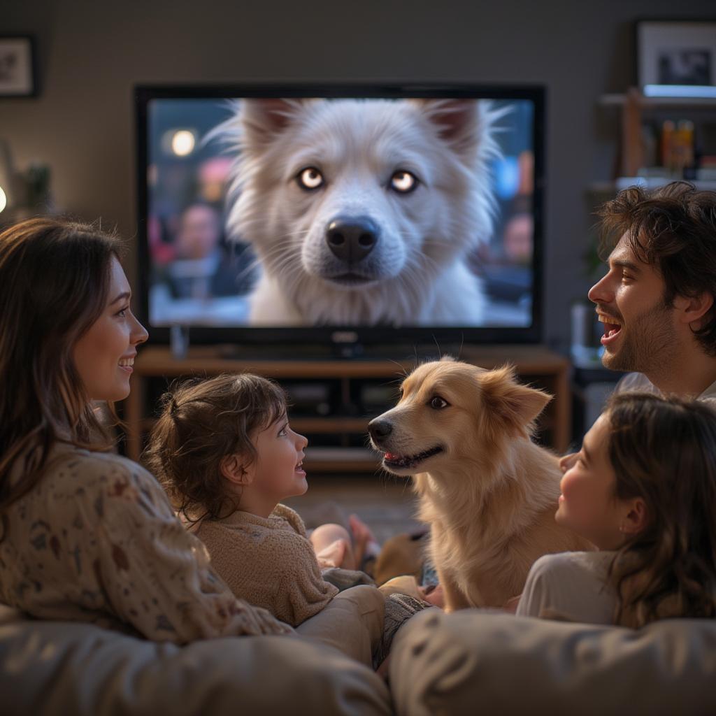 Family Watching a Dog Movie at Home