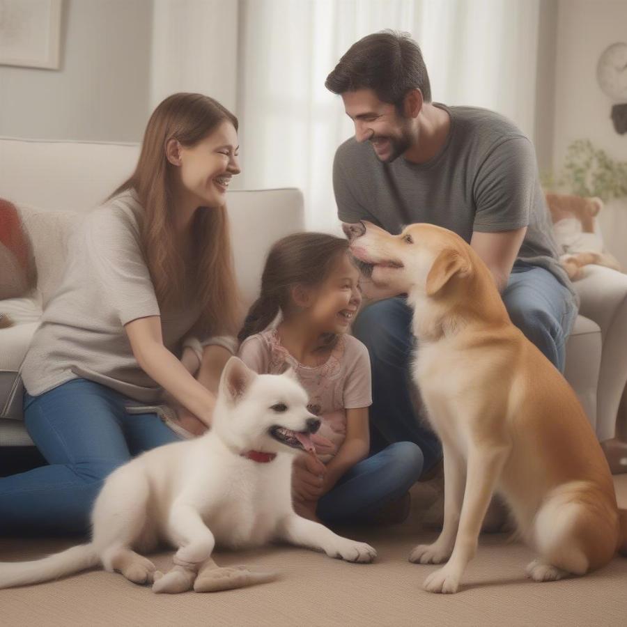 Family with Adopted Dog and Cat