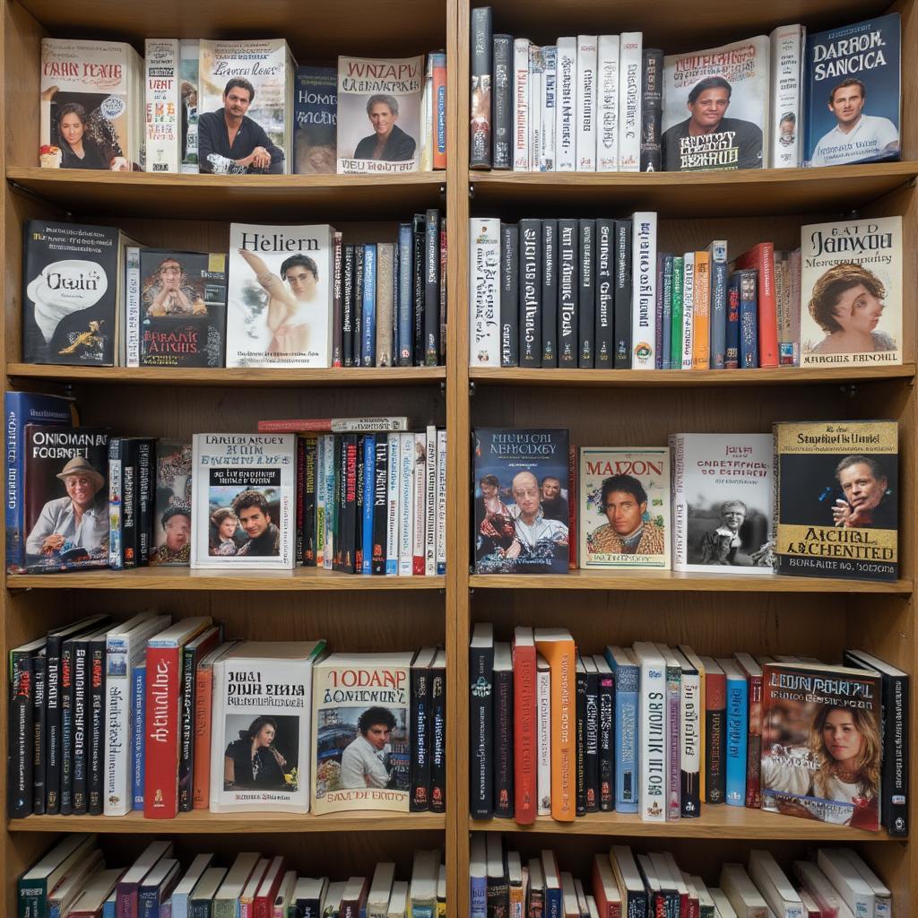 Bookshelf Filled with Famous Person Autobiographies