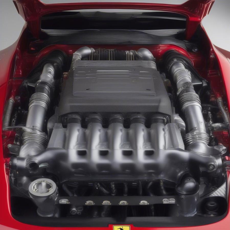 Detailed view of the Ferrari F50's powerful V12 engine