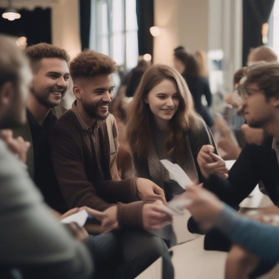 Film graduates networking at an industry event