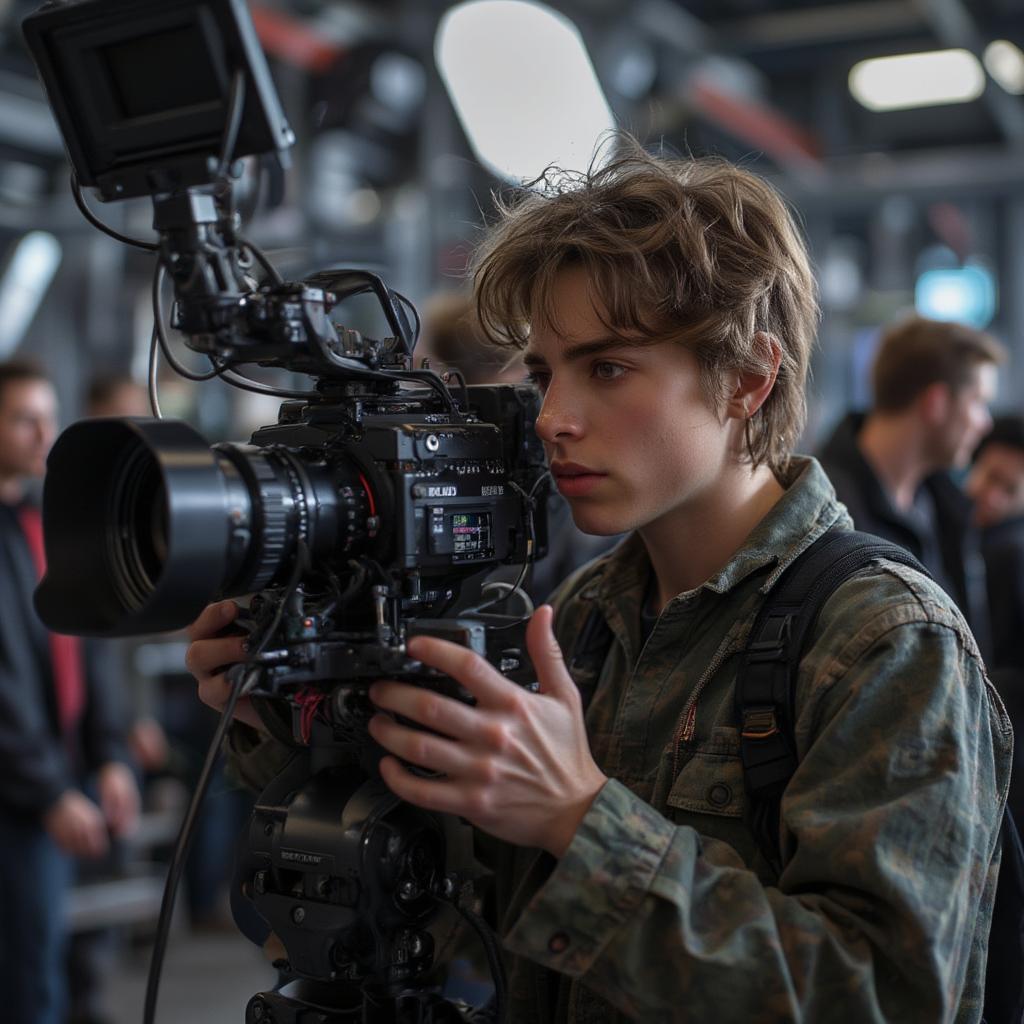 Film Production Student Operating a Professional Camera