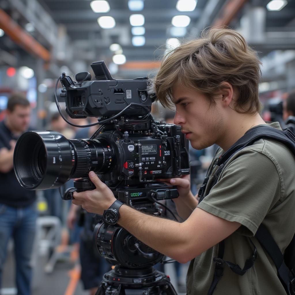 Film School Student Filming on Set