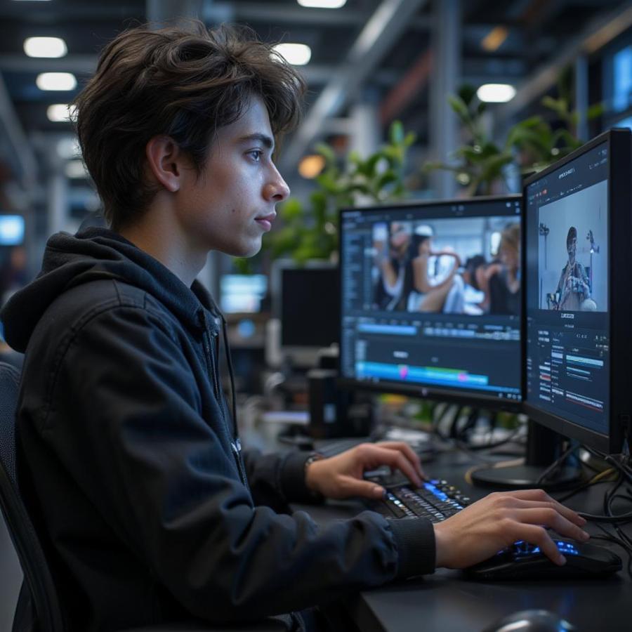 Film Student Editing a Film in a Post-Production Suite