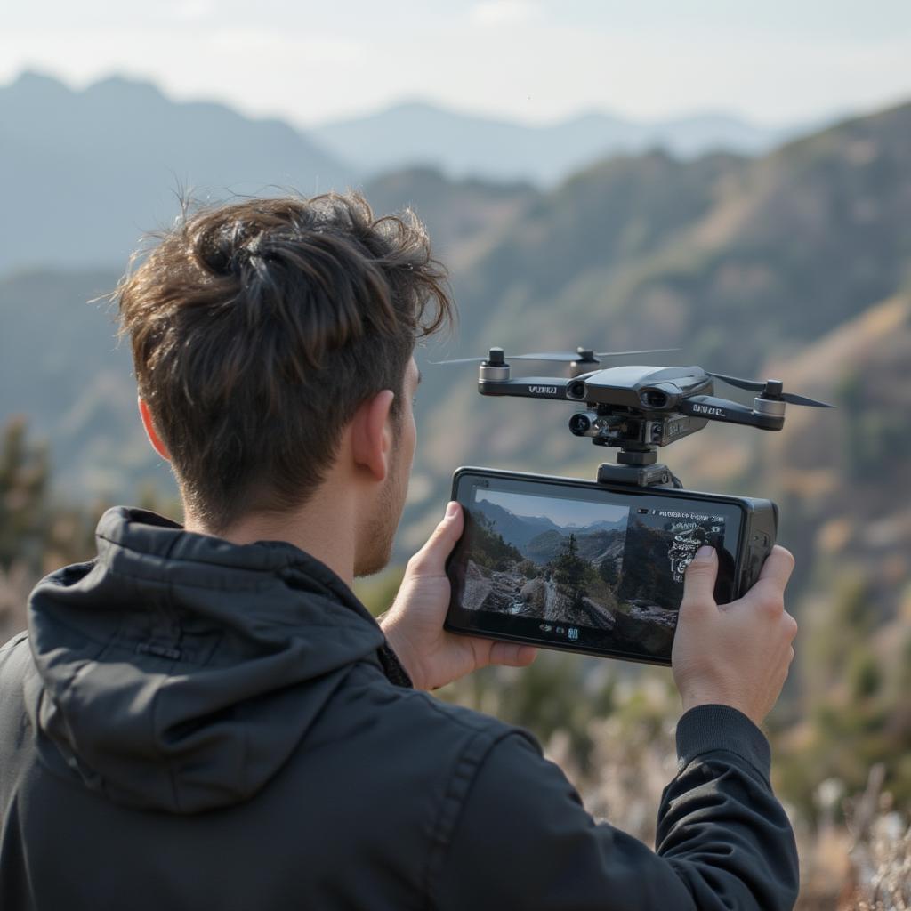 Film Student Operating a Drone Camera for Aerial Cinematography