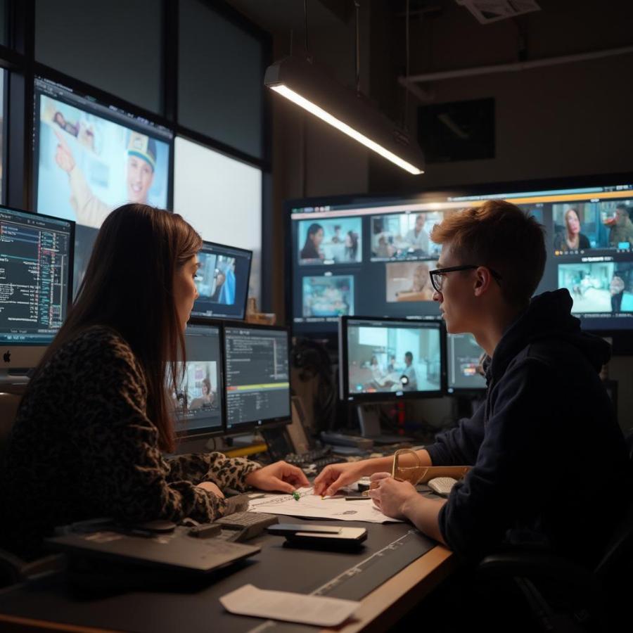 Film Students Reviewing Footage in an Editing Suite