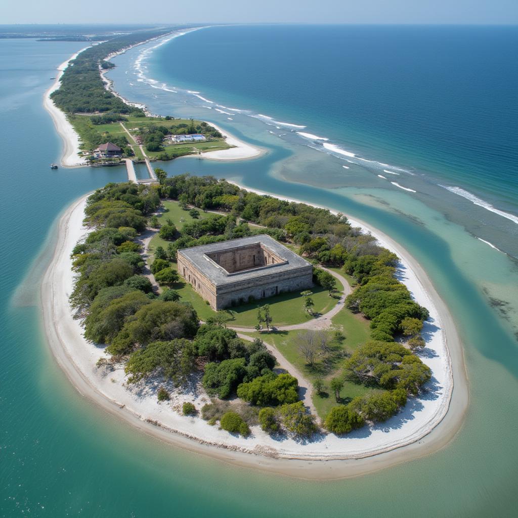 Fort De Soto Park Aerial View: Stunning beaches, lush greenery, and historical fort from above.