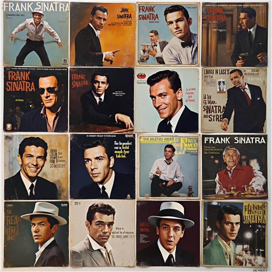 A collection of Frank Sinatra album covers showcasing his discography