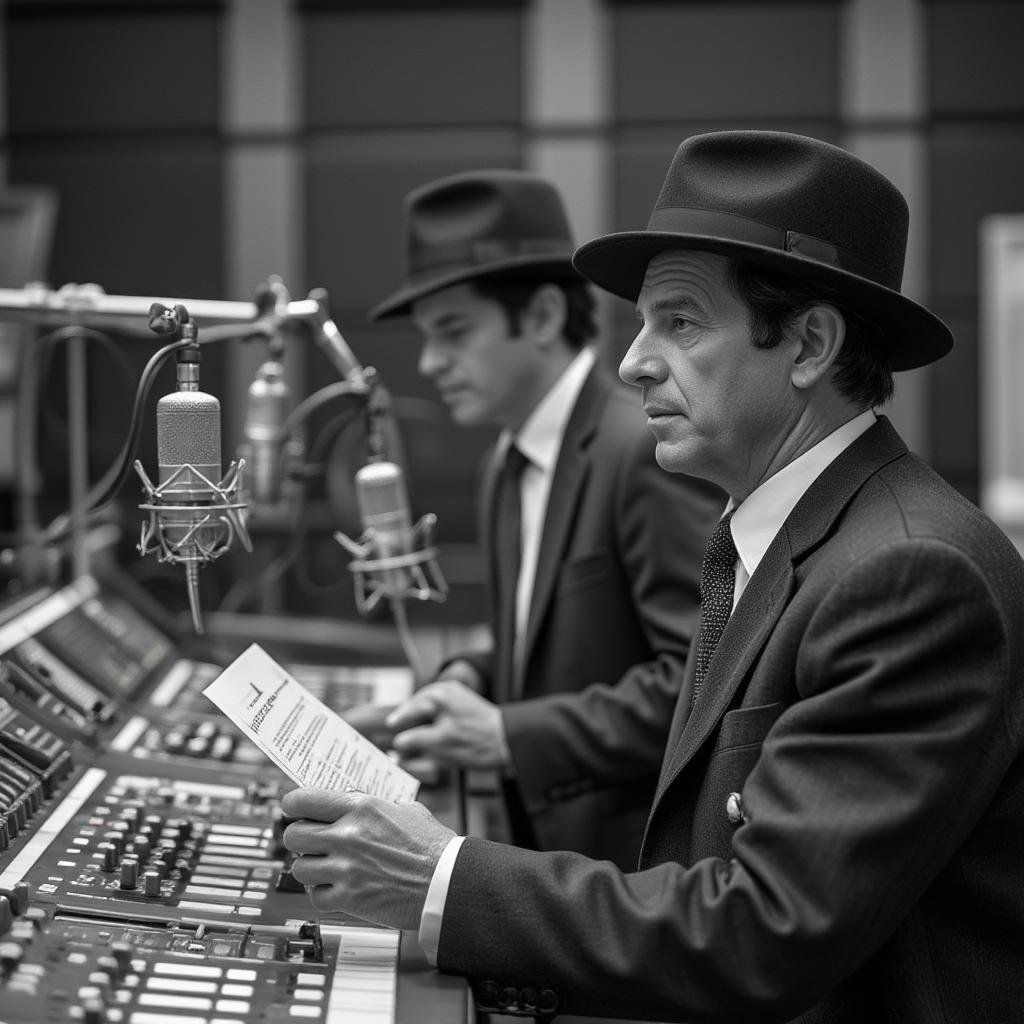 frank sinatra and hank sanicola working in recording studio