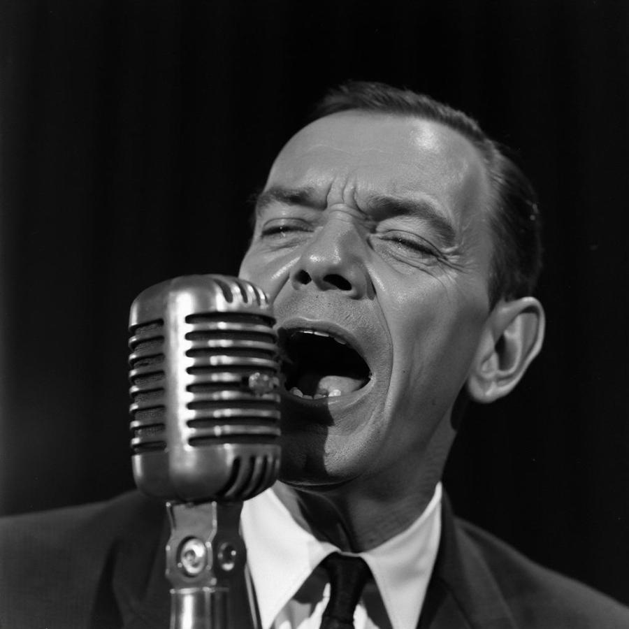 Frank Sinatra Singing with Passion into a Microphone