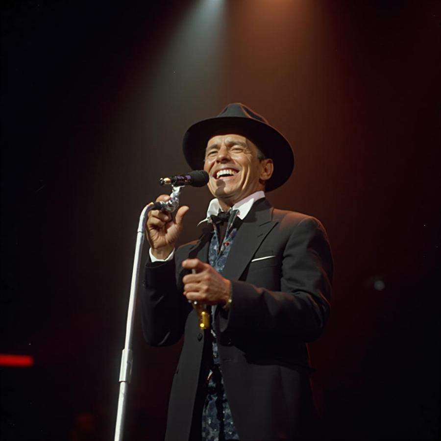 Frank Sinatra Performing on Stage with a Microphone