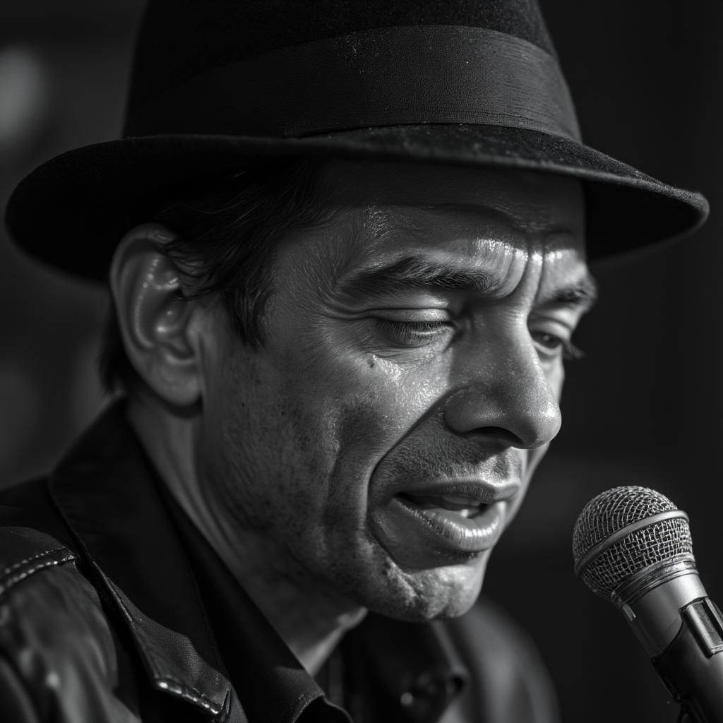 Close-up of Frank Sinatra passionately singing into a microphone.