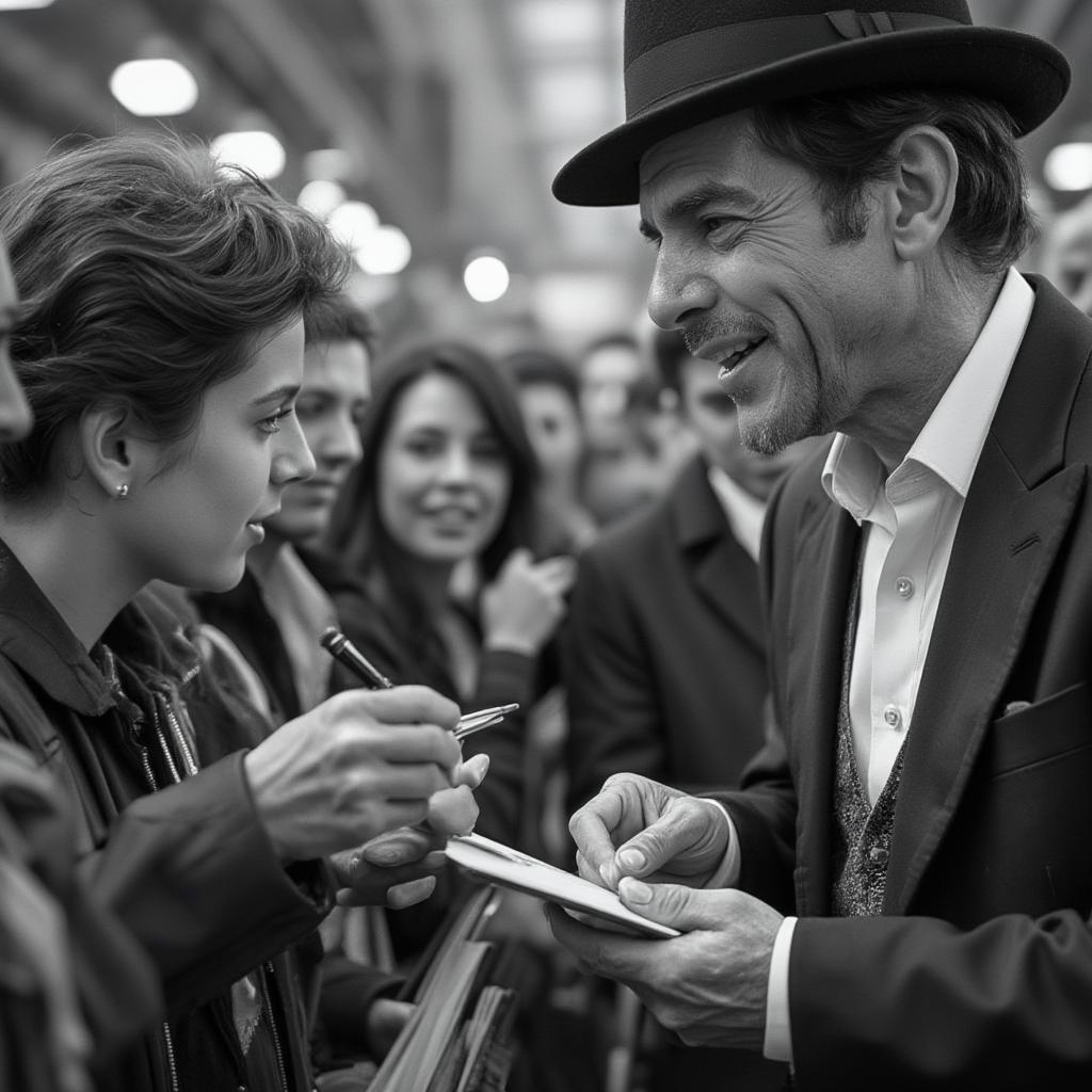 Frank Sinatra signing autographs for fans