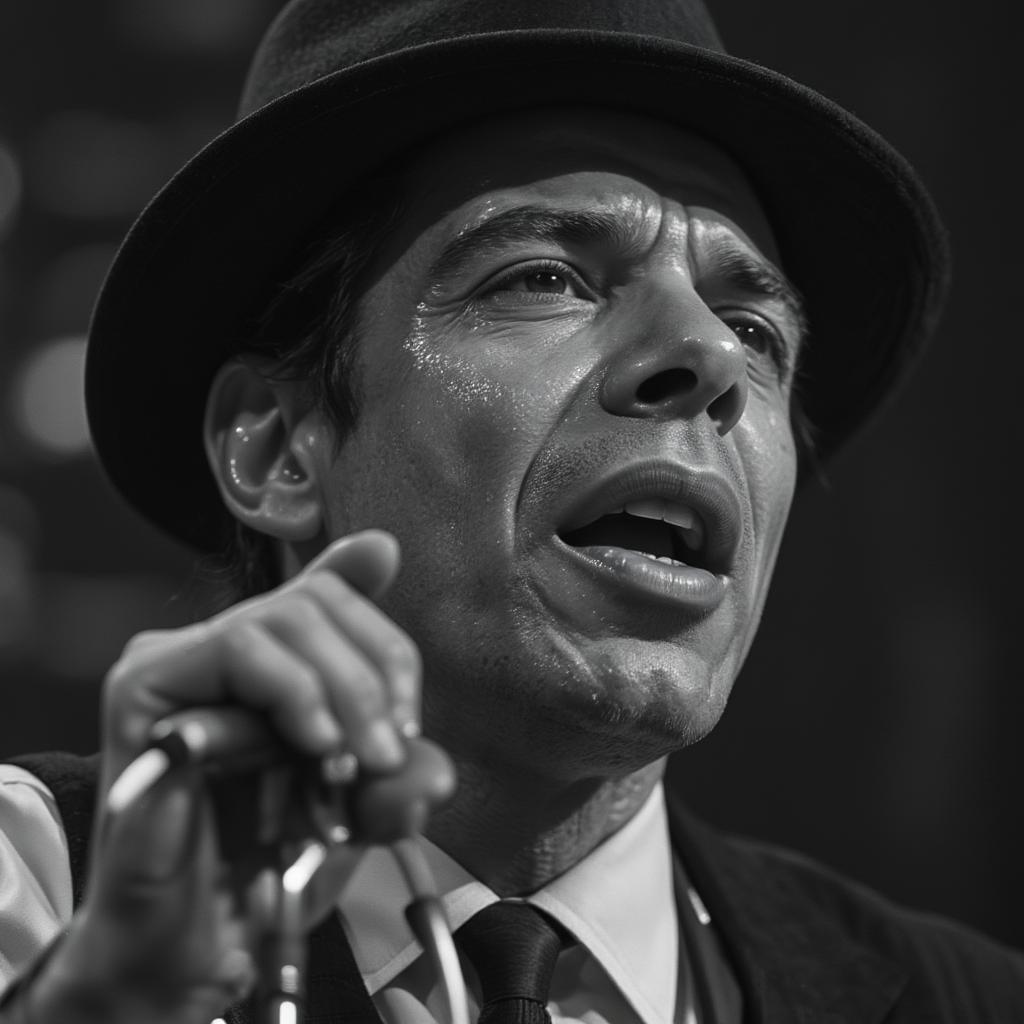 Young Sinatra Performing passionately on microphone