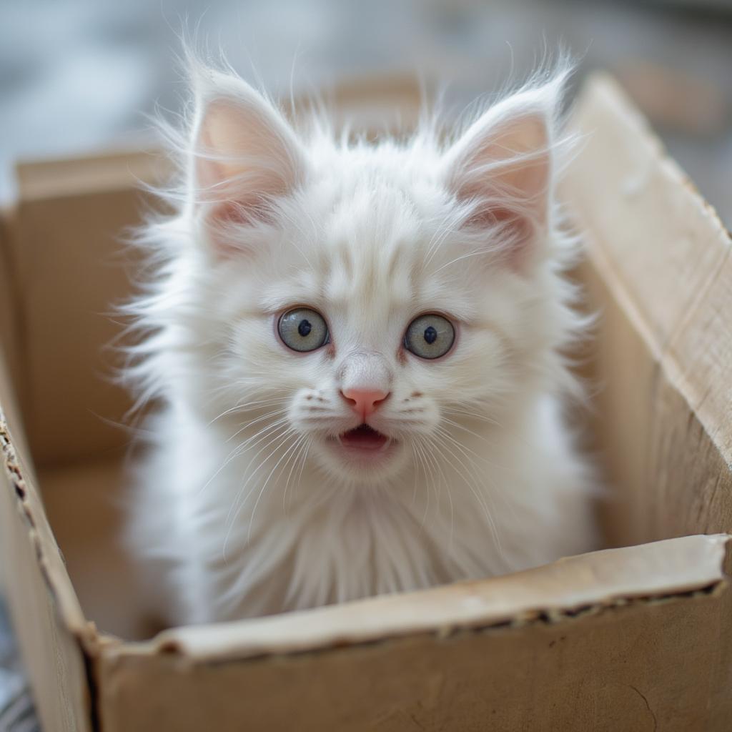 funny names for male kitten showing a silly white cat in a box