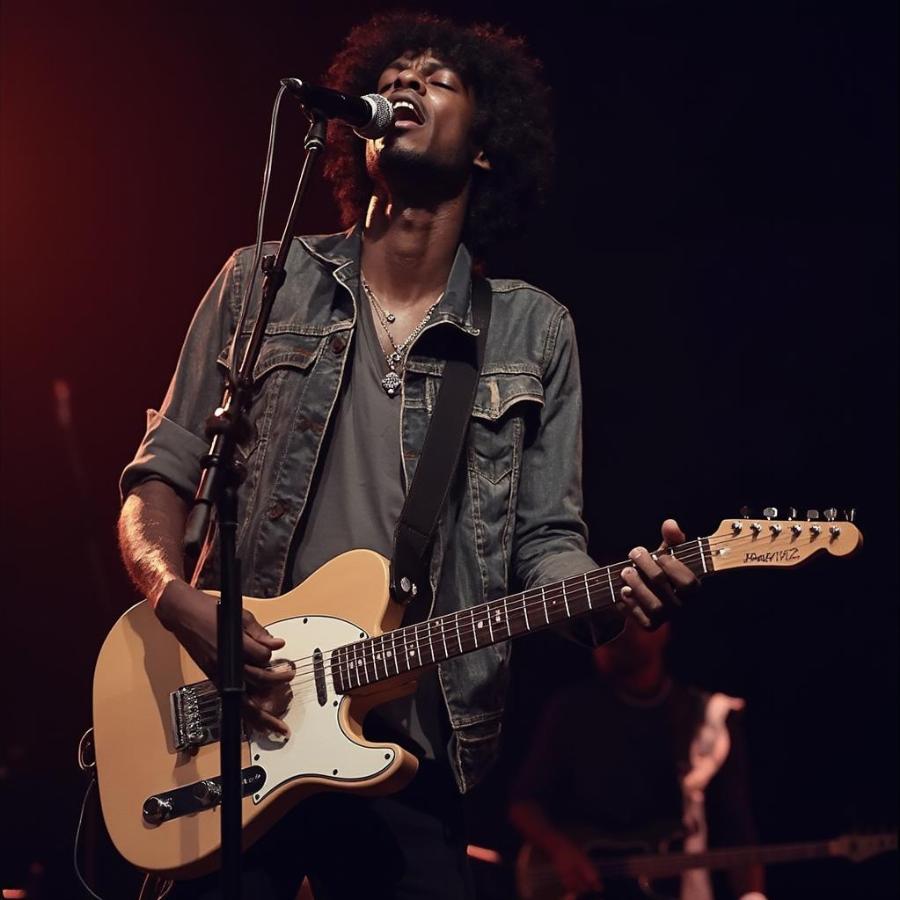 Gary Clark Jr. playing guitar on stage, representing the next generation of blues musicians.