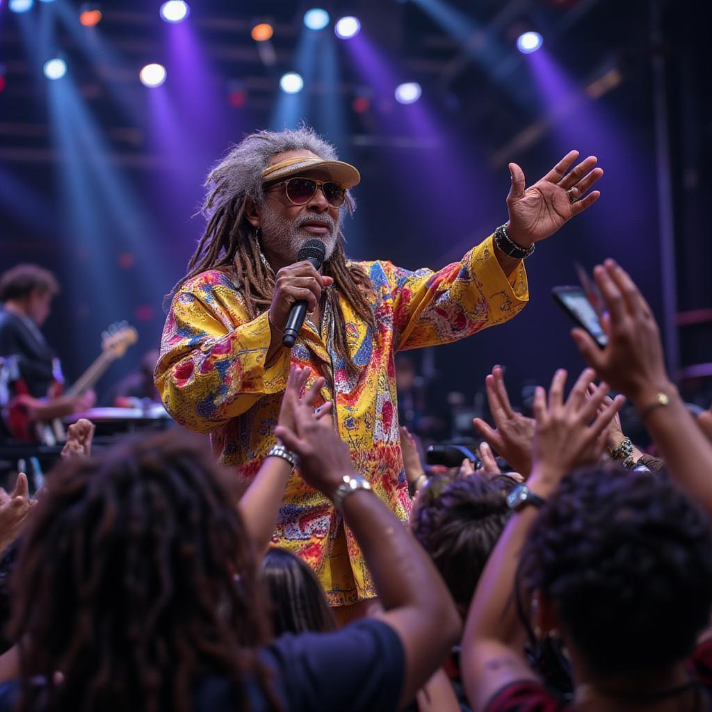 George Clinton electrifying the crowd with his energetic performance.