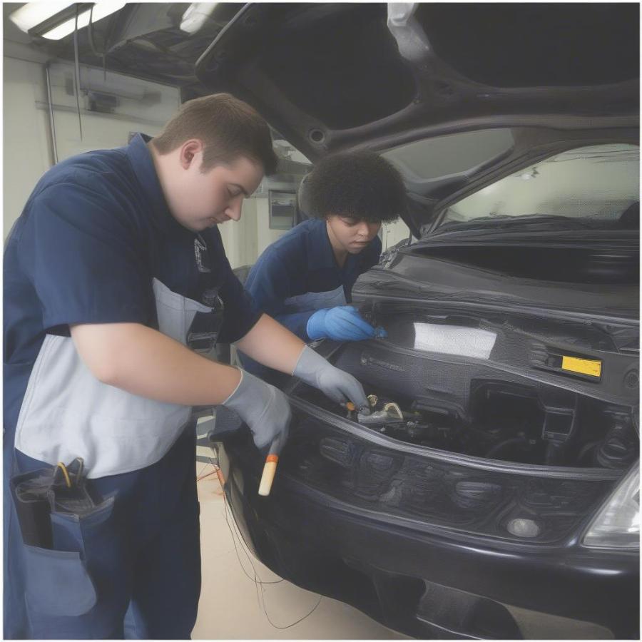 A Confident Graduate Automotive Technician Working on a Vehicle