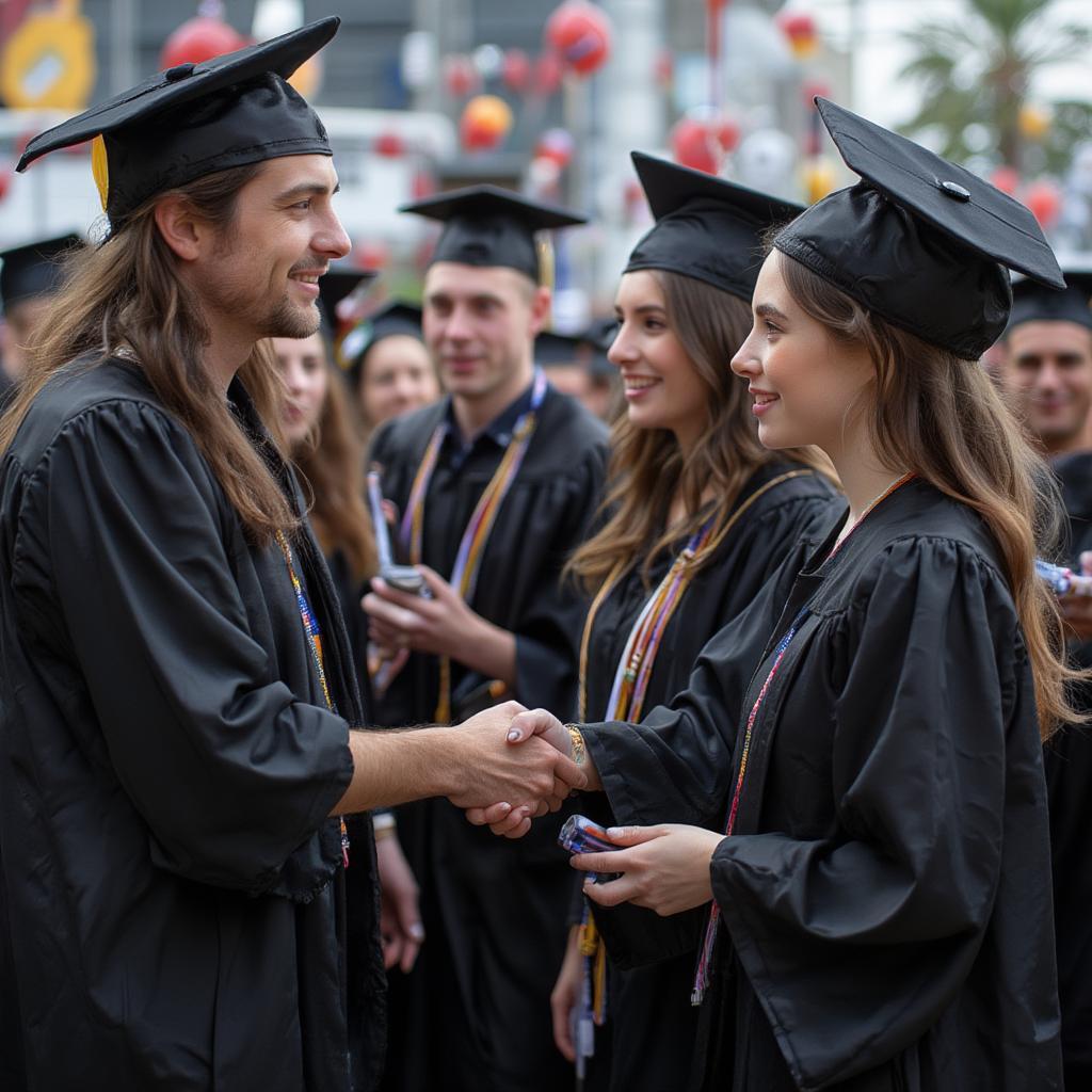 Graduation Ceremony at a Film School with Students in Caps and Gowns