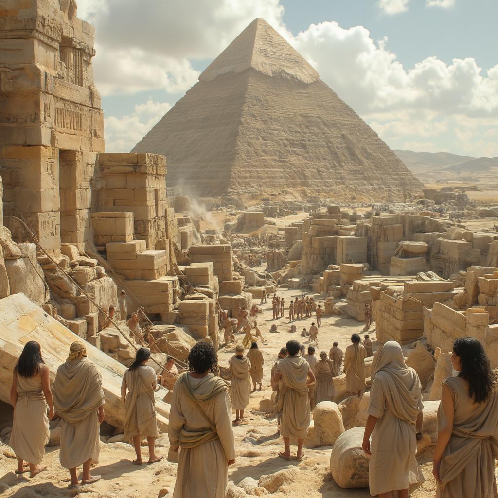 Ancient Egyptian Workers Building the Great Pyramid