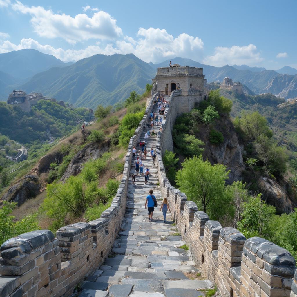 The Great Wall of China stretching across a mountainous landscape.