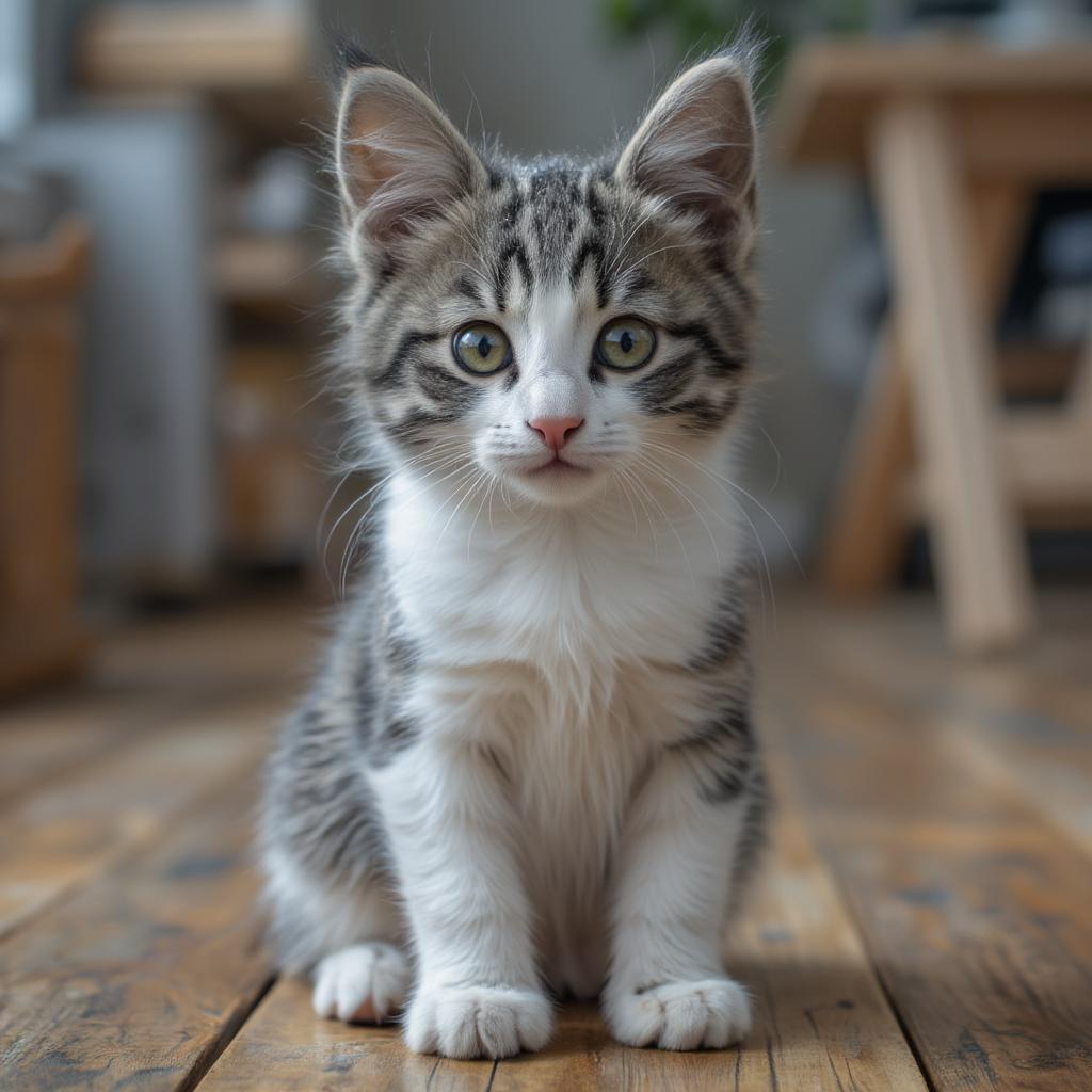 grey and white kitten with adorable paws