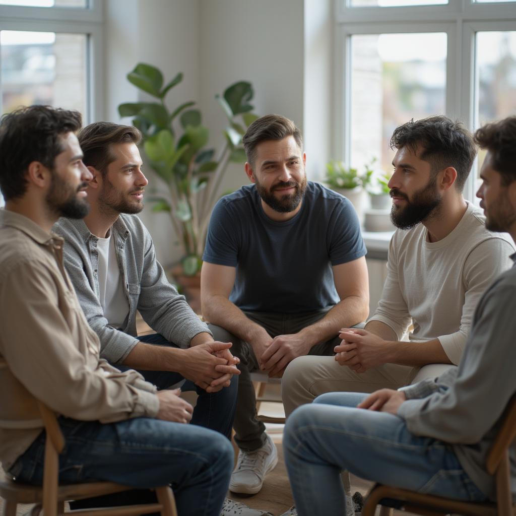 Group of diverse men supporting each other