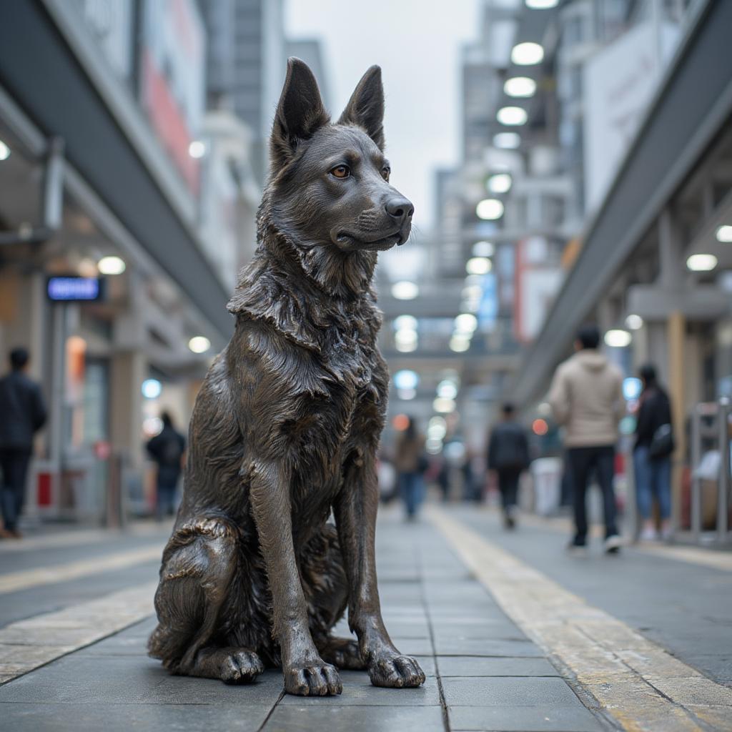 Hachiko waiting patiently at Shibuya station for his owner to return