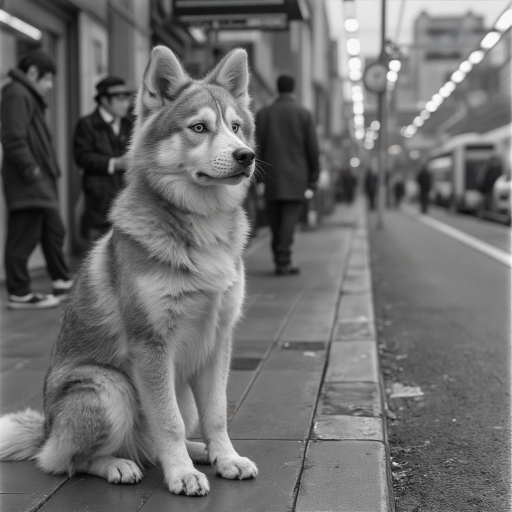 Hachiko waiting for Professor Ueno at Shibuya Station