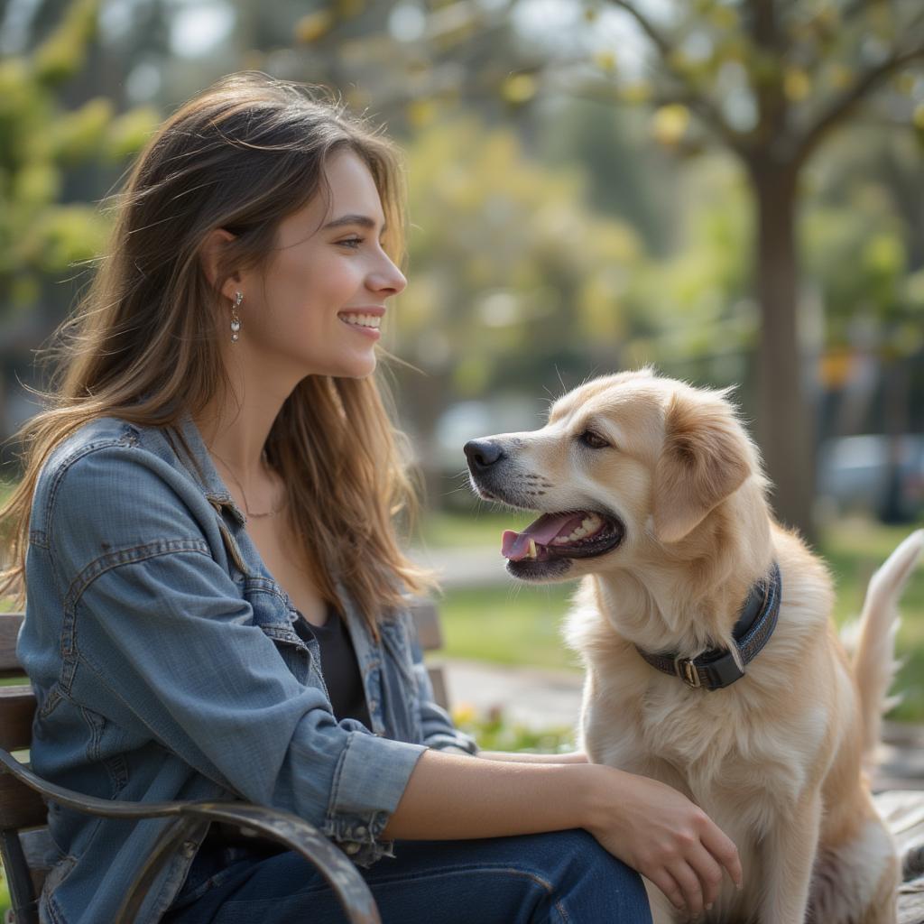 happy adopted dog with owner