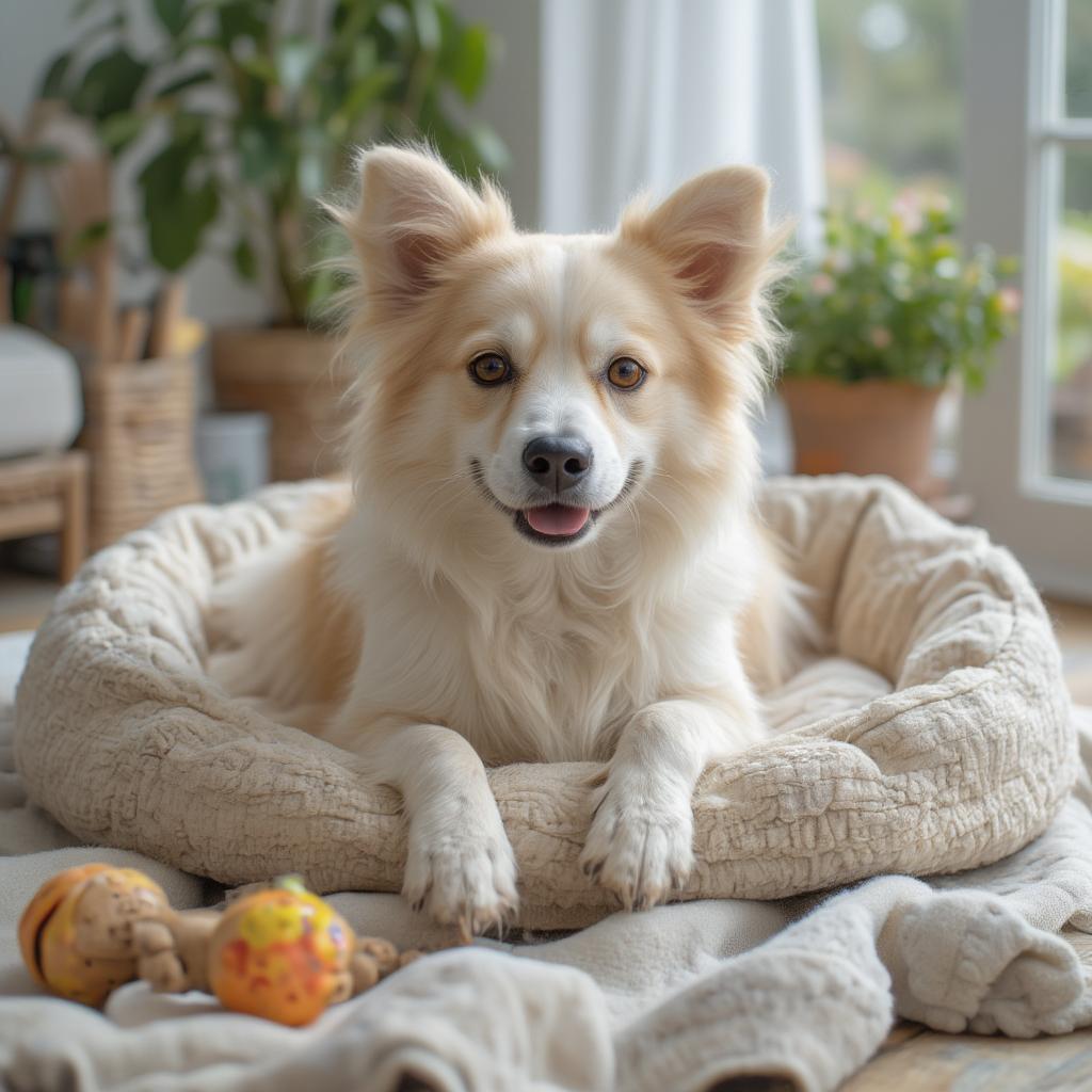 dog happily settled in its new home