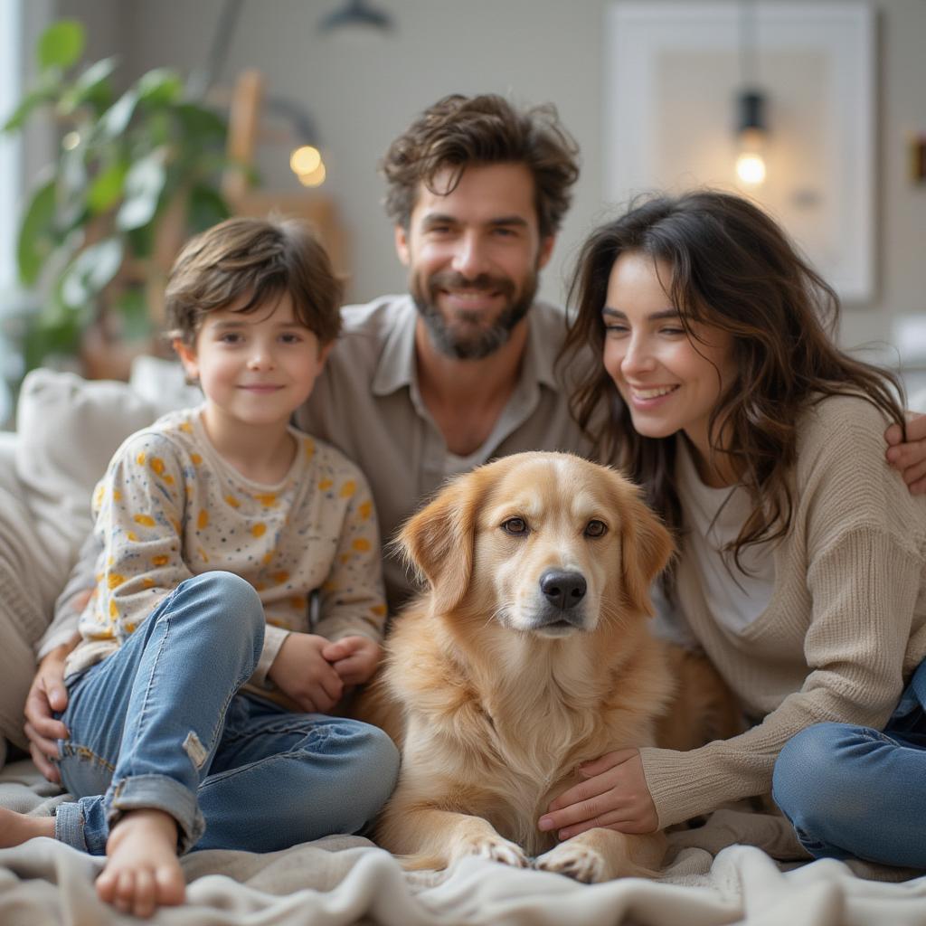 A family with their newly adopted dog