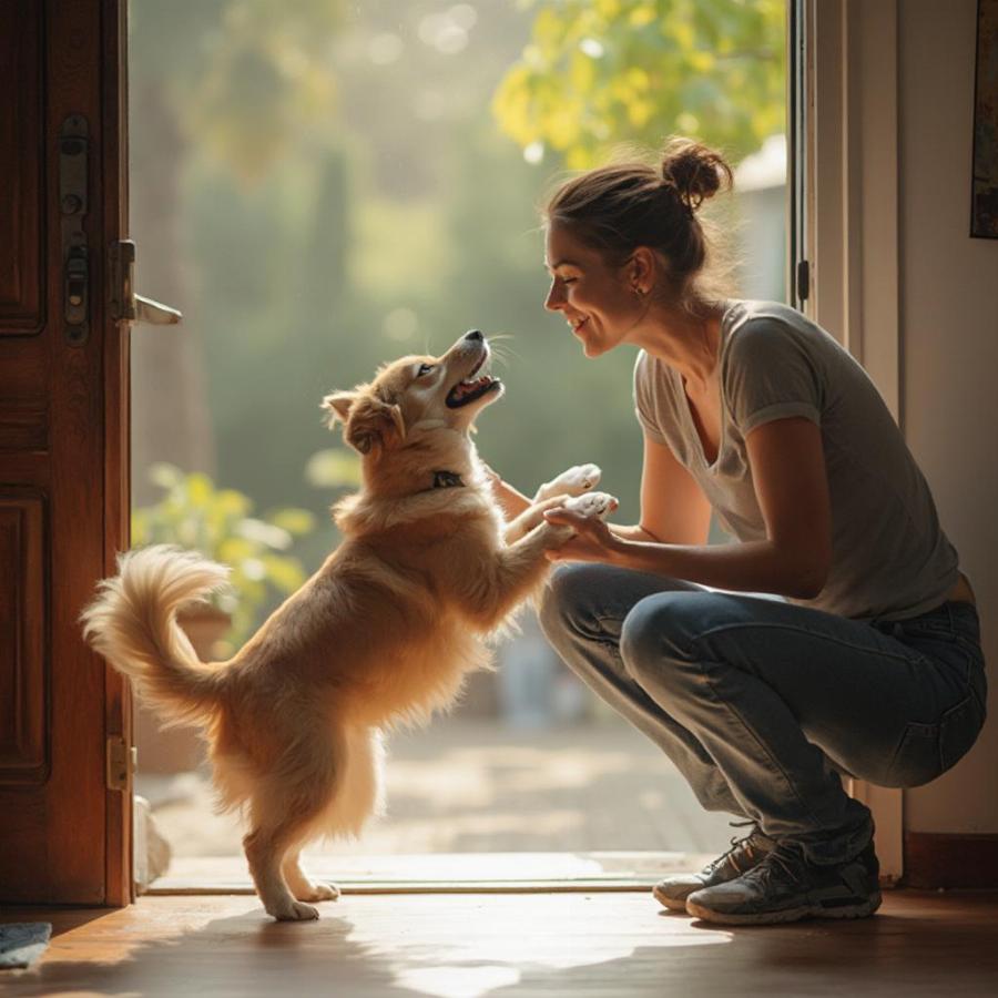 Happy Dog Greeting Owner at the Door