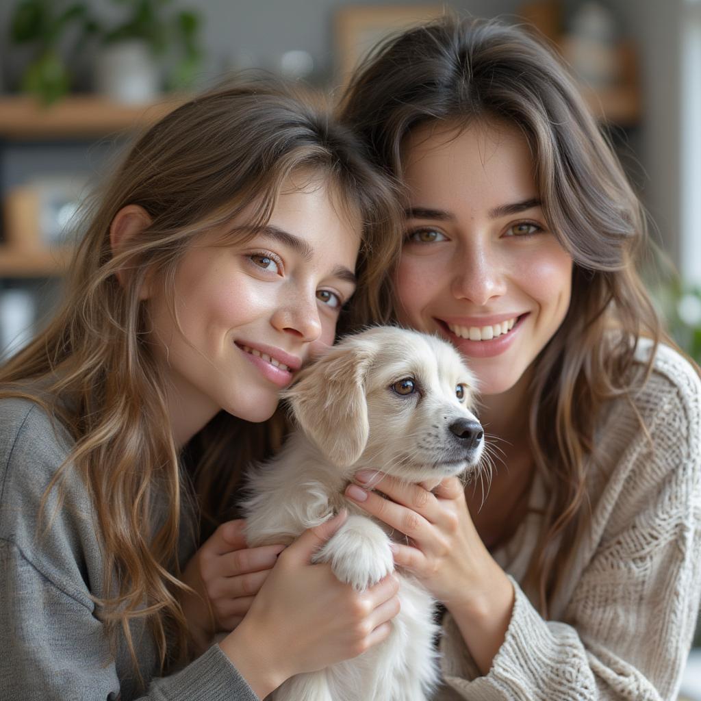 Happy family with a rescue dog or cat