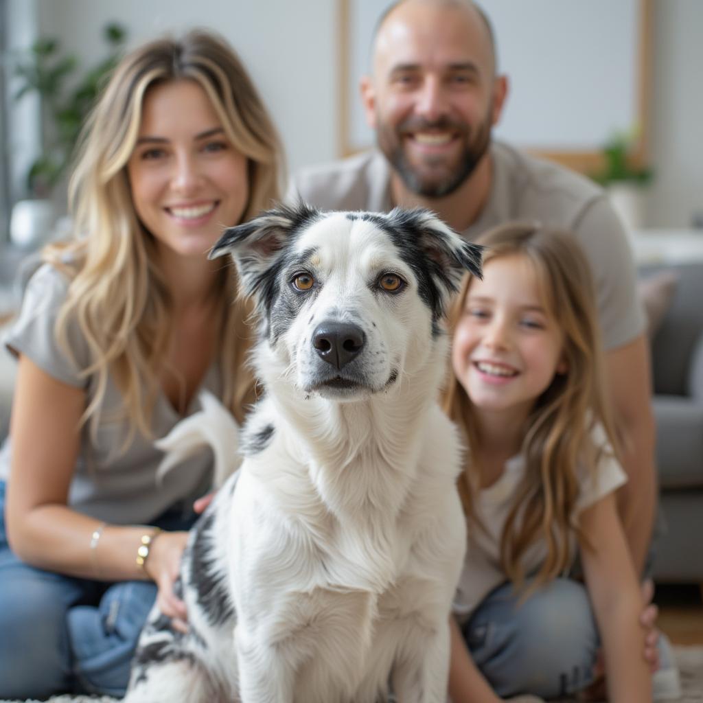 Happy reunited family dog