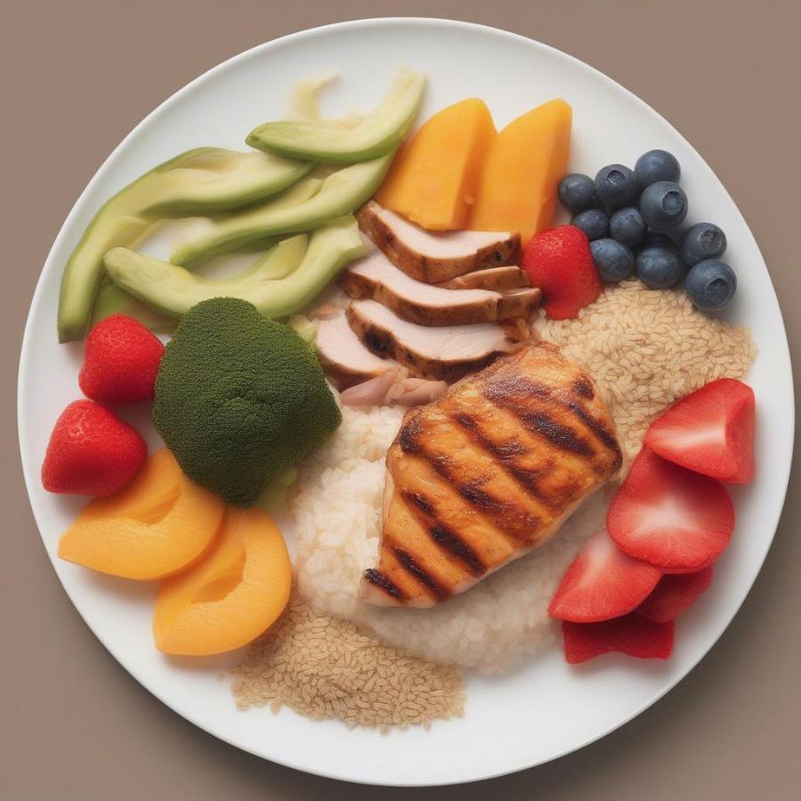 Healthy Eating Plate with Fruits, Vegetables, Lean Protein and Whole Grains