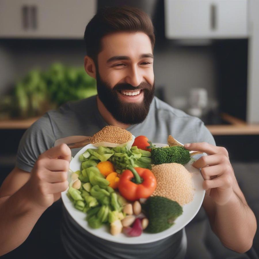 Healthy Man Eating a Balanced Meal