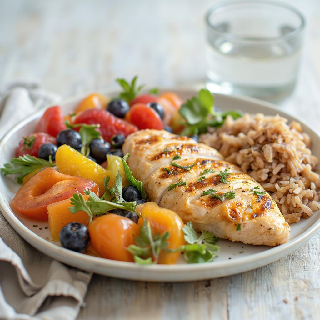 Healthy Pregnancy Diet: A plate full of colorful fruits, vegetables, and lean protein