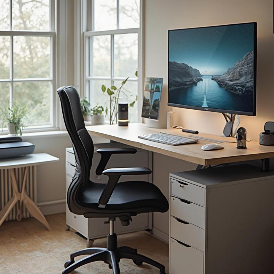 Modern Home Office with Ergonomic Furniture and Smart Devices