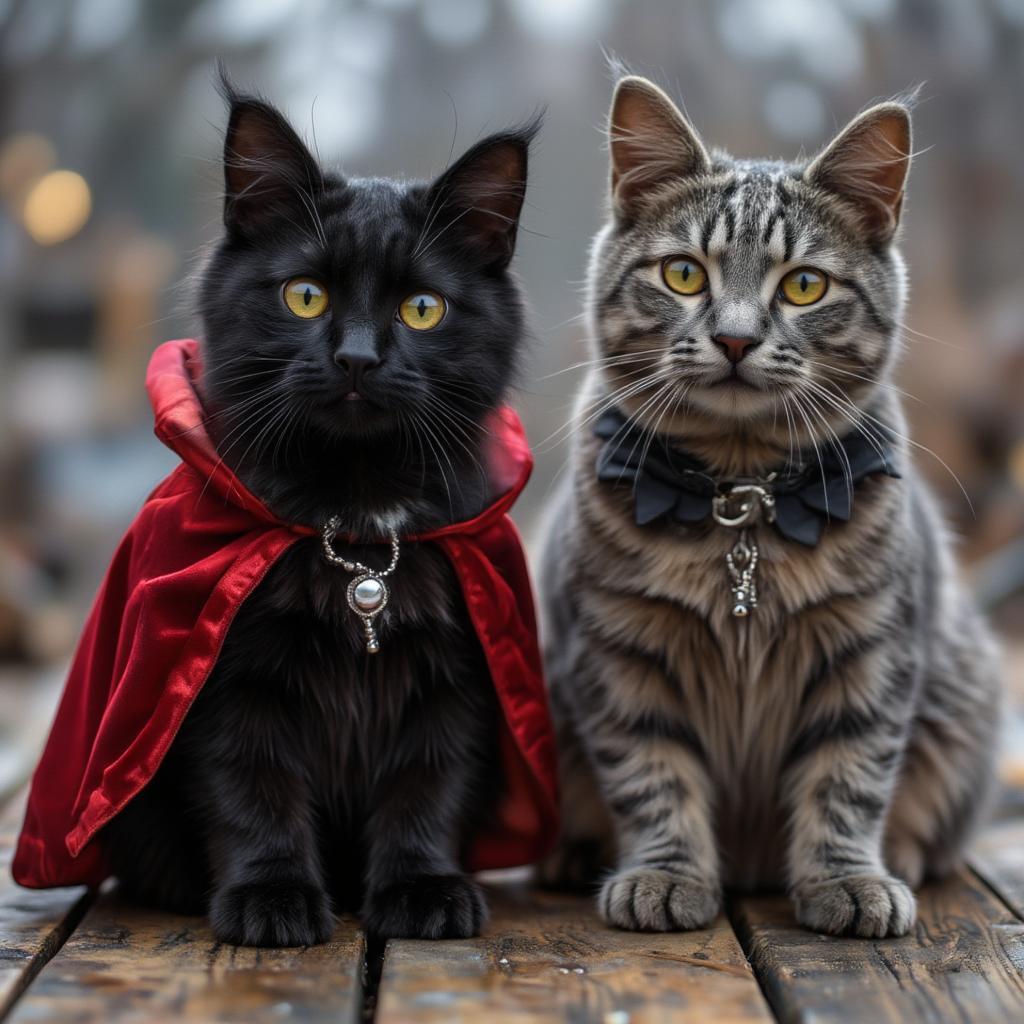 Horror-Themed Cat Accessories: Vampire Cape and Frankenstein Collar