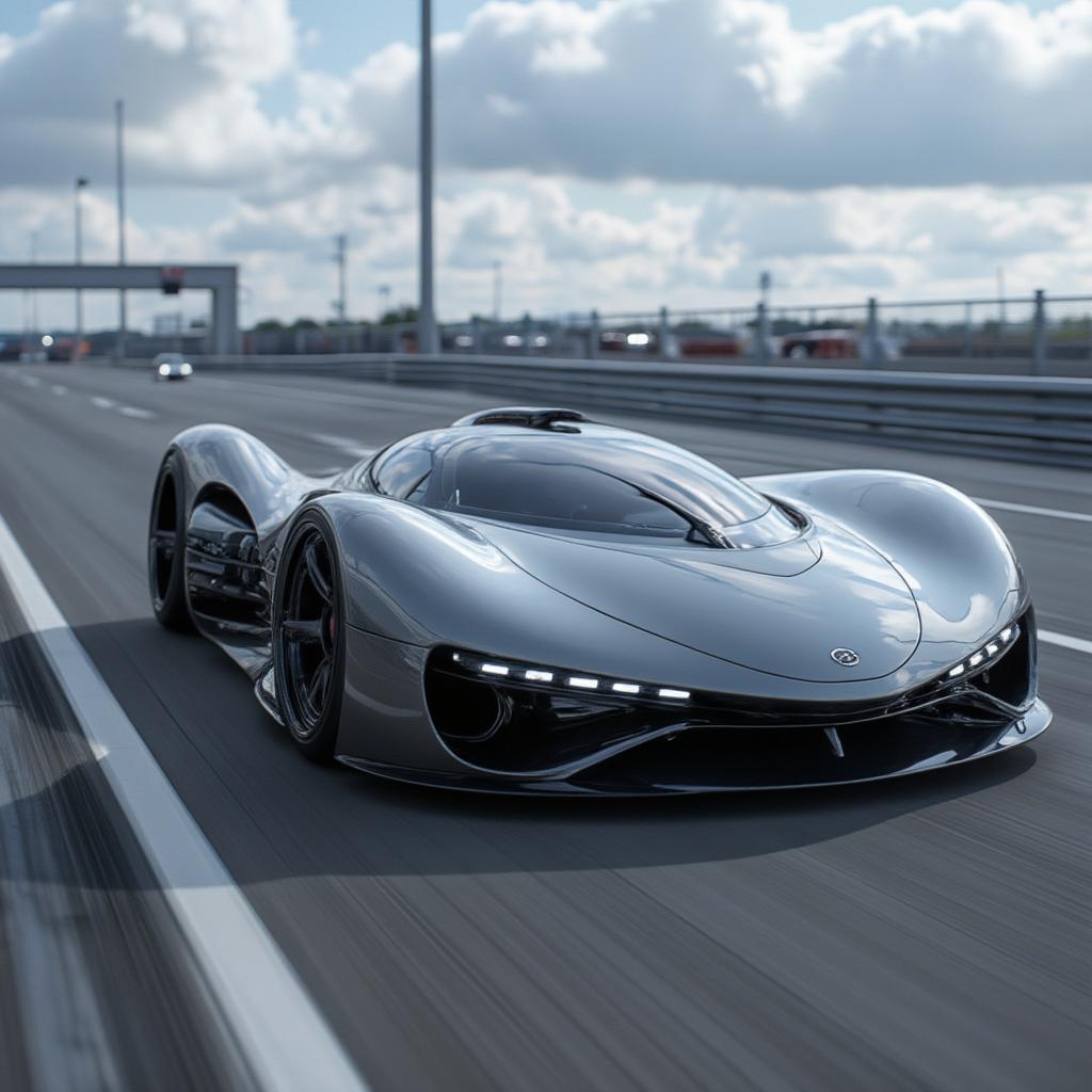 Hydrogen Supercar Speeding on a Racetrack