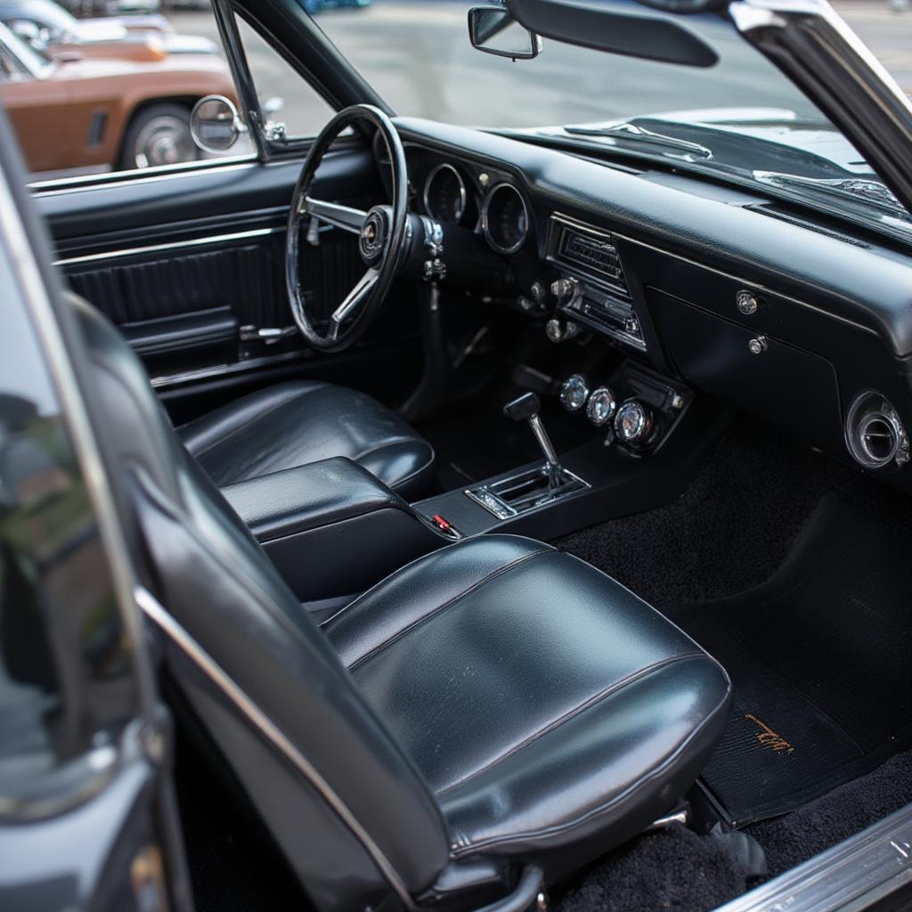 interior of an old chevy muscle car