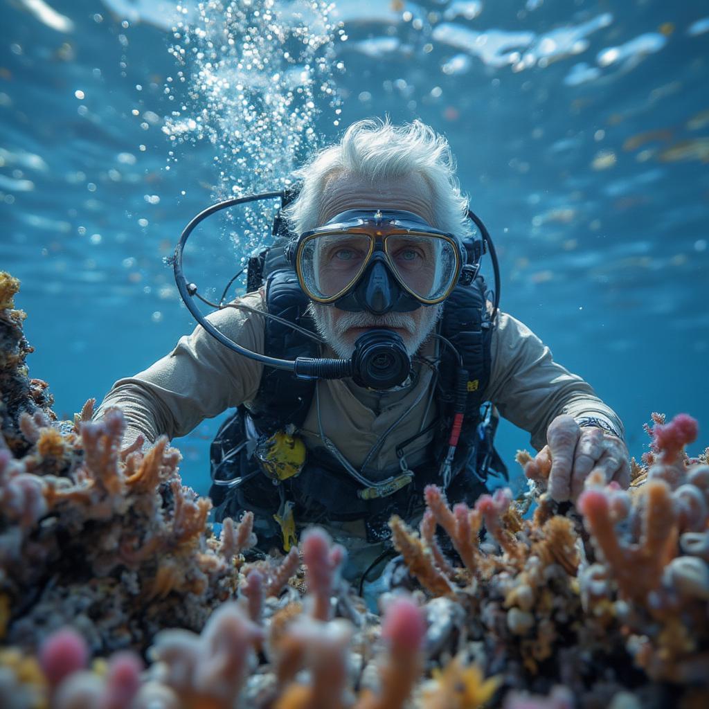 Jacques Cousteau exploring underwater with an Aqua-Lung