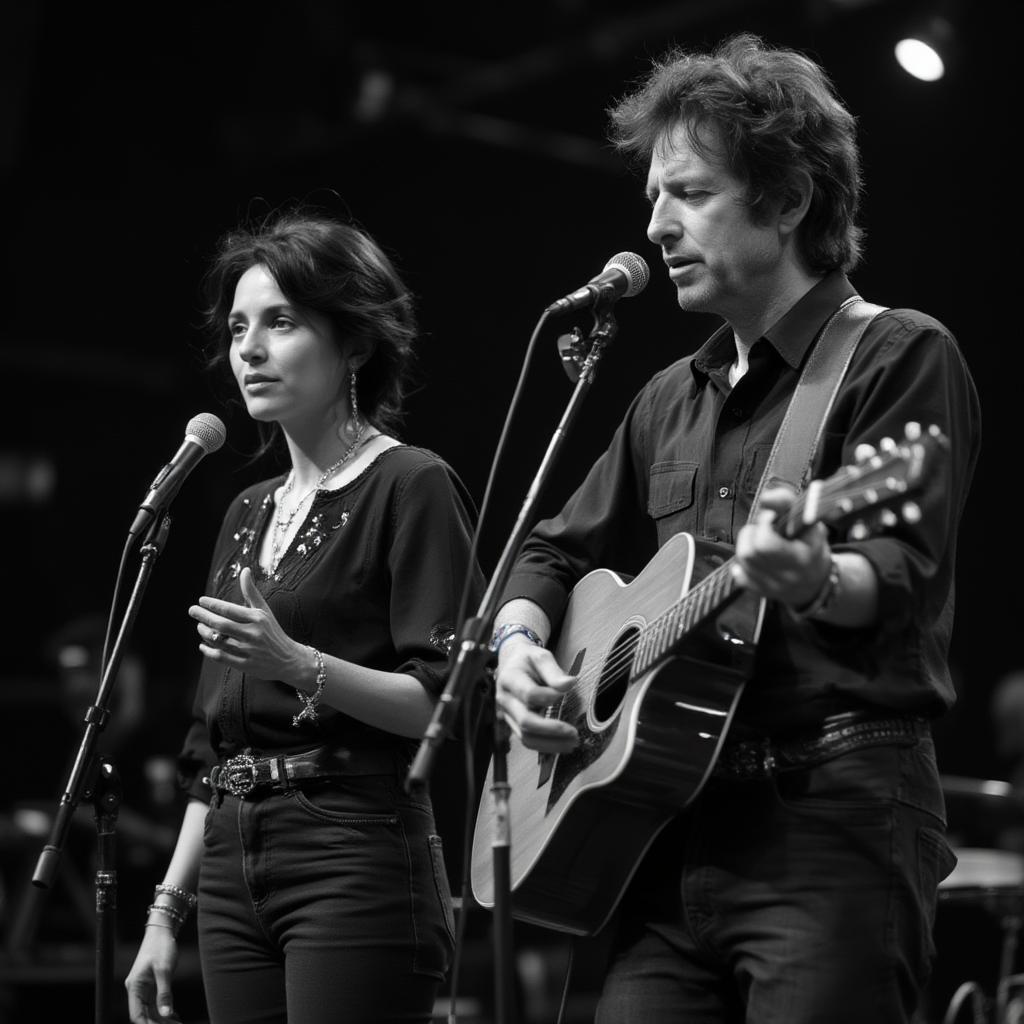 Joan Baez and Bob Dylan performing together